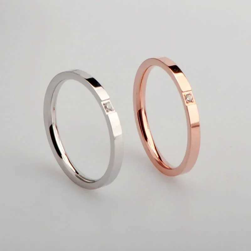 High end PvD single zircon thin ring womens stainless steel ring cocktail reception ring jewelry wholesale W241205