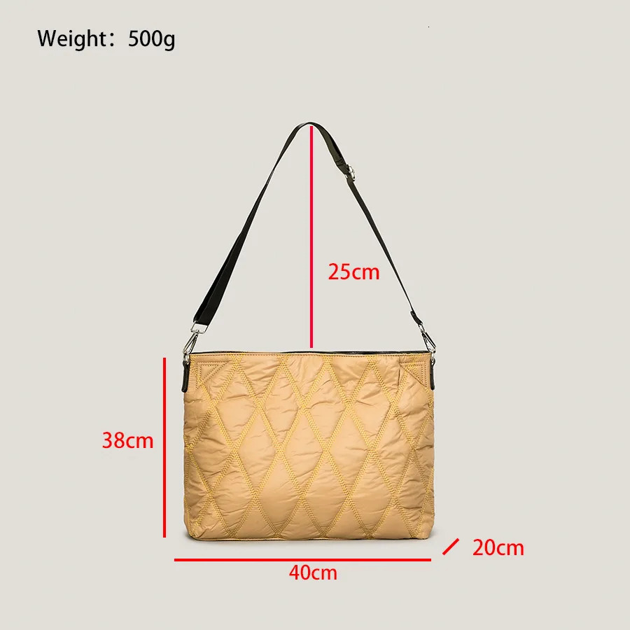 Down Nylon Padded Big Tote Bags Womens Rhombus Lattice Largecapacity Handbags Solid Shoulder Crossbody Bag Ladies Winter 241204