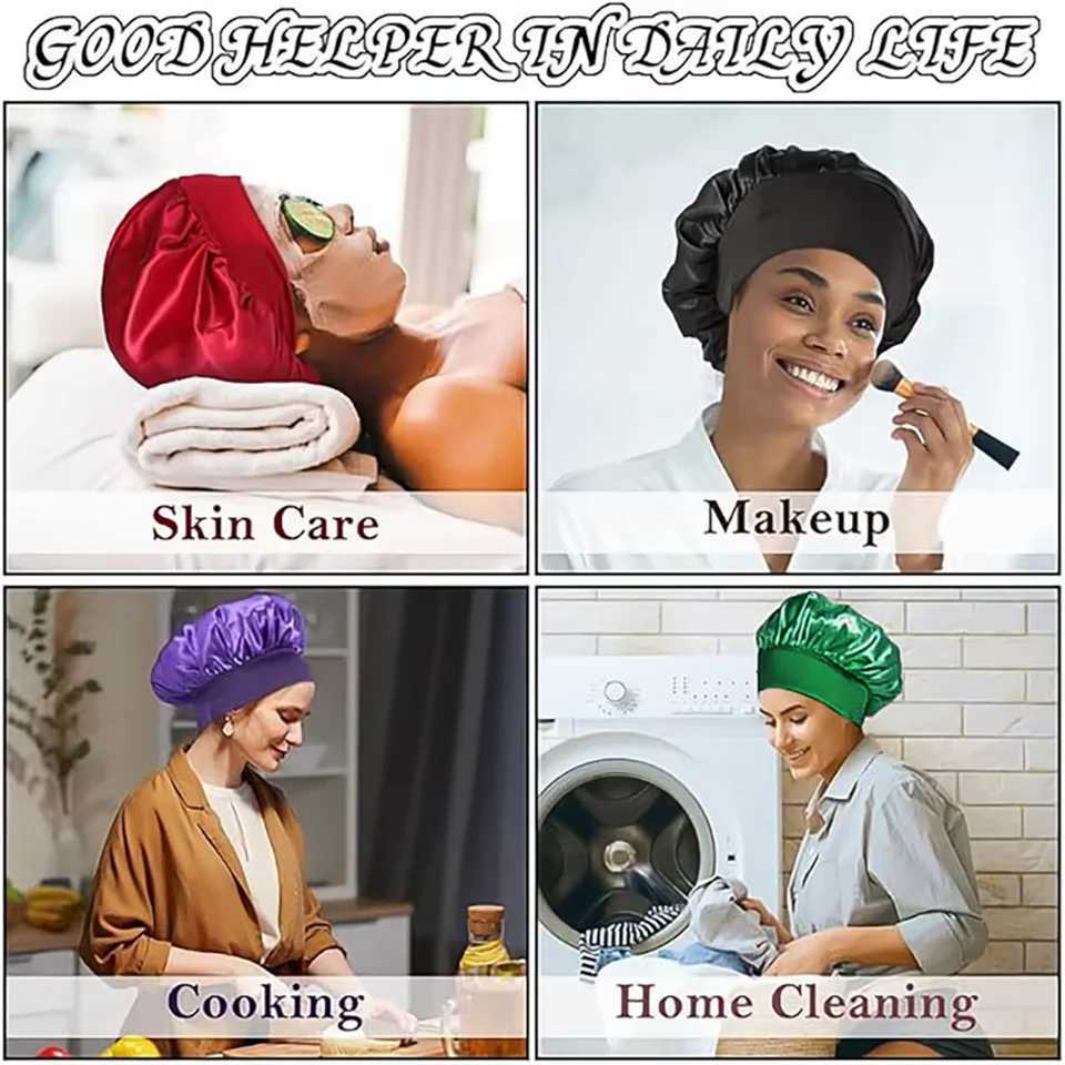 4-Piece Set Of Shower Cs-Satin Bonnet Silk Bonnet Bonne For Sleeping Hair Bonnet With Tie Band Bonnets For Women MenXJ241205
