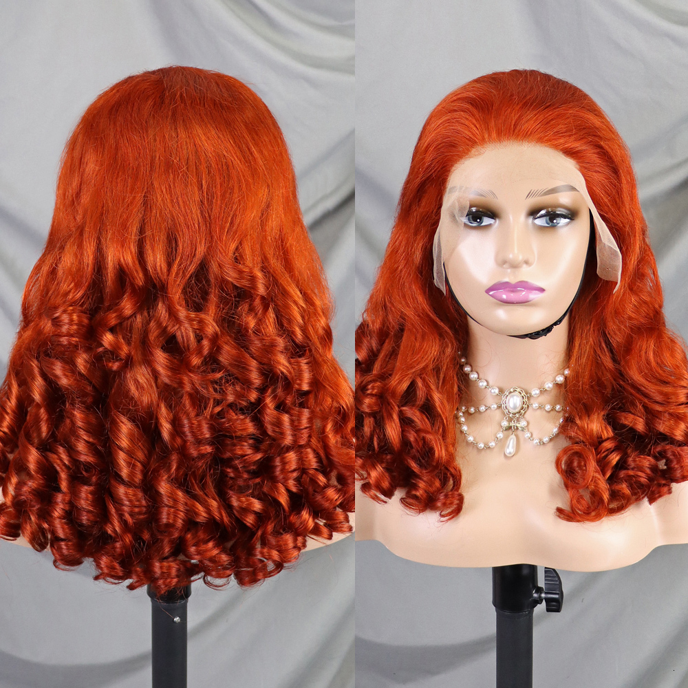 300 Density 100% Human Loose Wave Fumi Bouncy Curly Ombre Double Drawn Hair 13X4 HD Lace Frontal Wigs