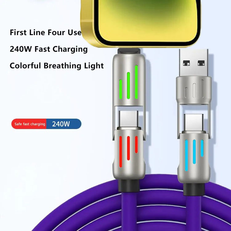 4-in-1 USB Charging Cable Fast Charging MAX 240W Multi Functional Aluminum Alloy 240W suitable For iPhone15 Samsung