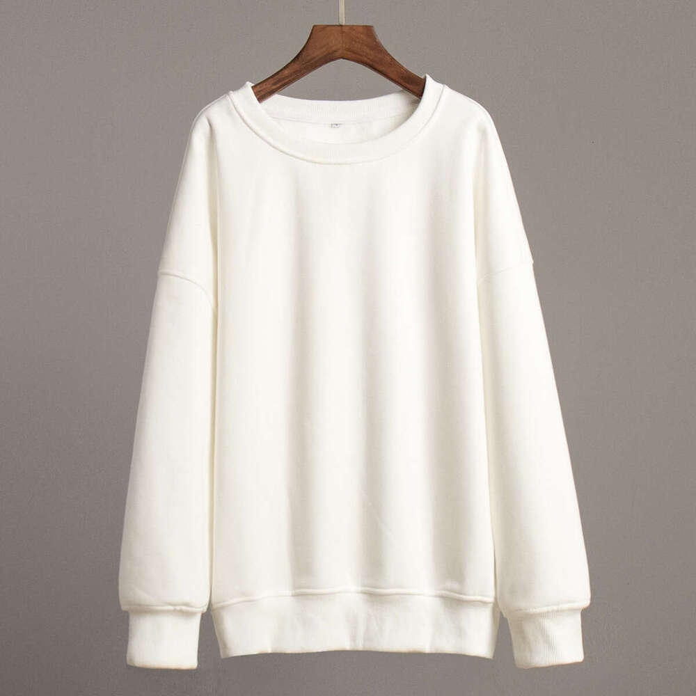 Solid color European and American winter women's fleece plus veet round neck sweatshirt, 2024 new item casual fashion trend clothing