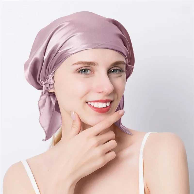 100% Natural Mulberry Silk Sleeping C Silk Shower C Nightc Housework Cooking Hair Care Bonnet Protector Hair AccoriesXJ241205