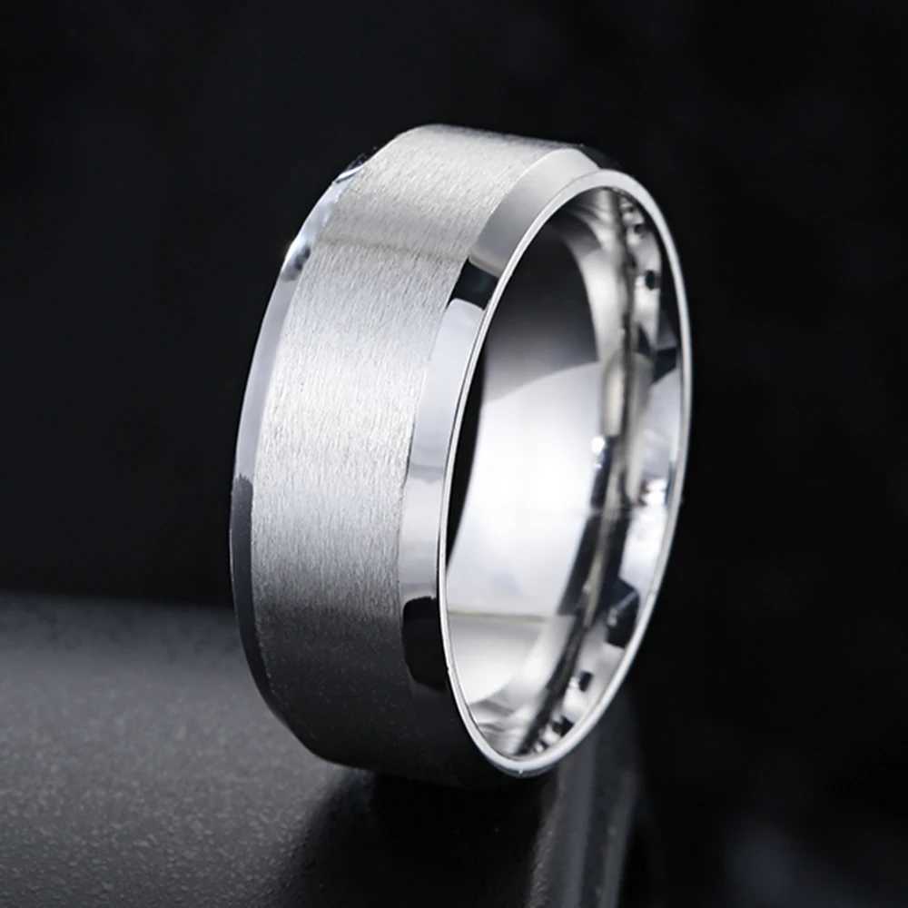 8mm gold brushed stainless steel ring suitable for men and women simple rings wedding bands couple jewelry accessories W241205