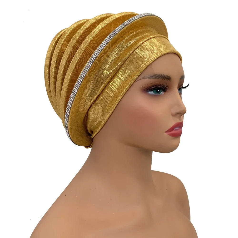 Afrcian Lady Head Wraps Female Berets Turban Nigeria Headpiece Wedding Party Gele Elegant Diamonds Spiral Beret for Women 241205