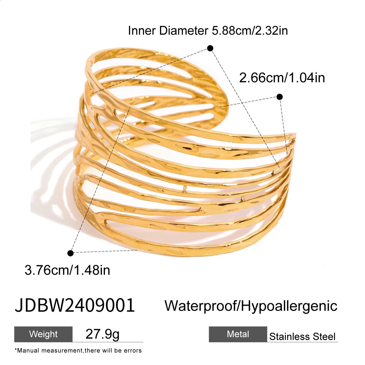 Uworld Minimalist Stainless Steel Wide Hollow Wrist Bracelet Bangle Personalized High Quality Metal Waterproof Gold Color Jewelr 241122