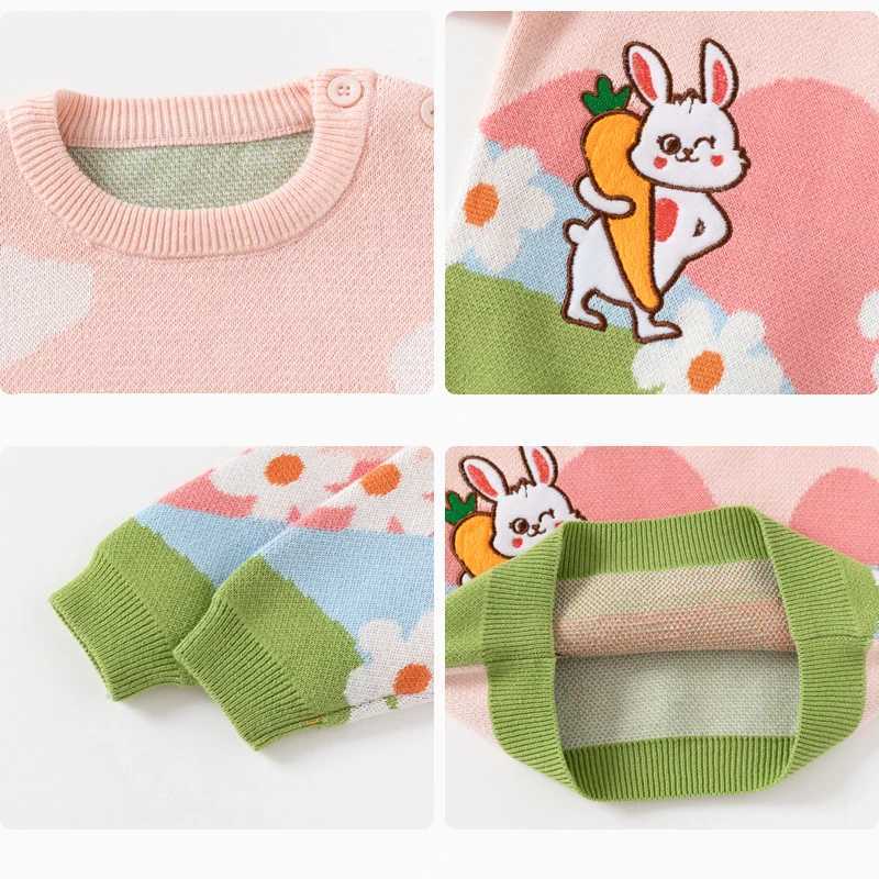 Autumn Sweet Beau Childrens Girl Top Candy Contrast Knitted Pure Cotton Girls Sweater A-level Soft Baby Girls Knitted W241205