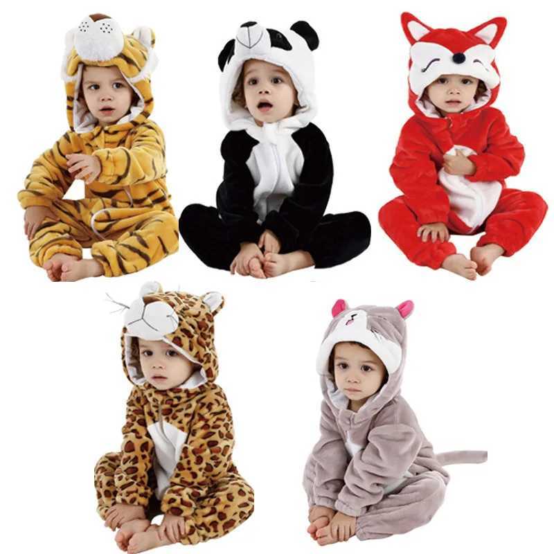 Pajamas Kigurumi Kids Pajamas Panda Tiger Fox Leopard Costume Winter Flannel Boy Pijama Girl Sleepwear Children Onesie Jumpsuits H241205