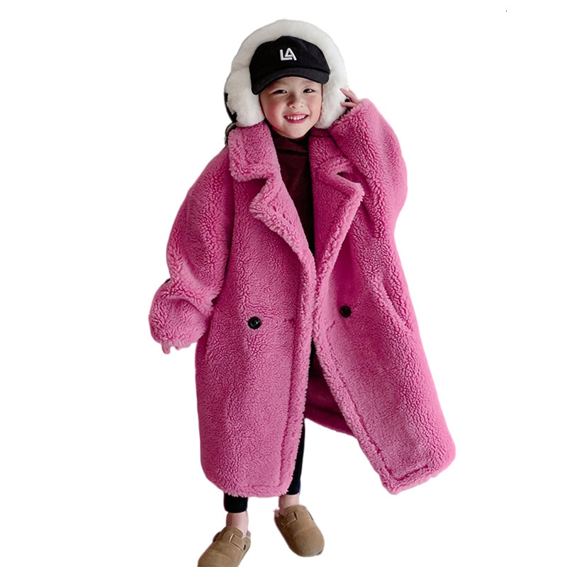 Children's New Teddy Girls' Winter Outfit, Lamb Fur Coat, Thickened Baby Boys' Silhouette Long Coat