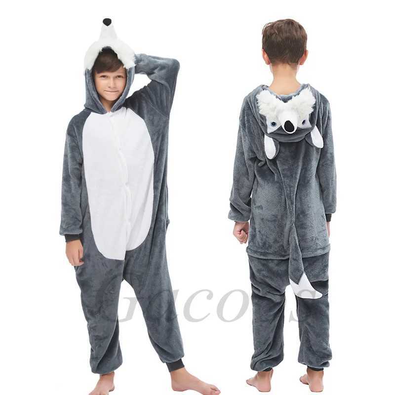 Pajamas Girl Boy Pajamas Cartoon Animal Dog Onesie One-piece Hooded Jumpsuit Kids Overalls Costume Fox Kigurumi Sleepwear Pijama H241205