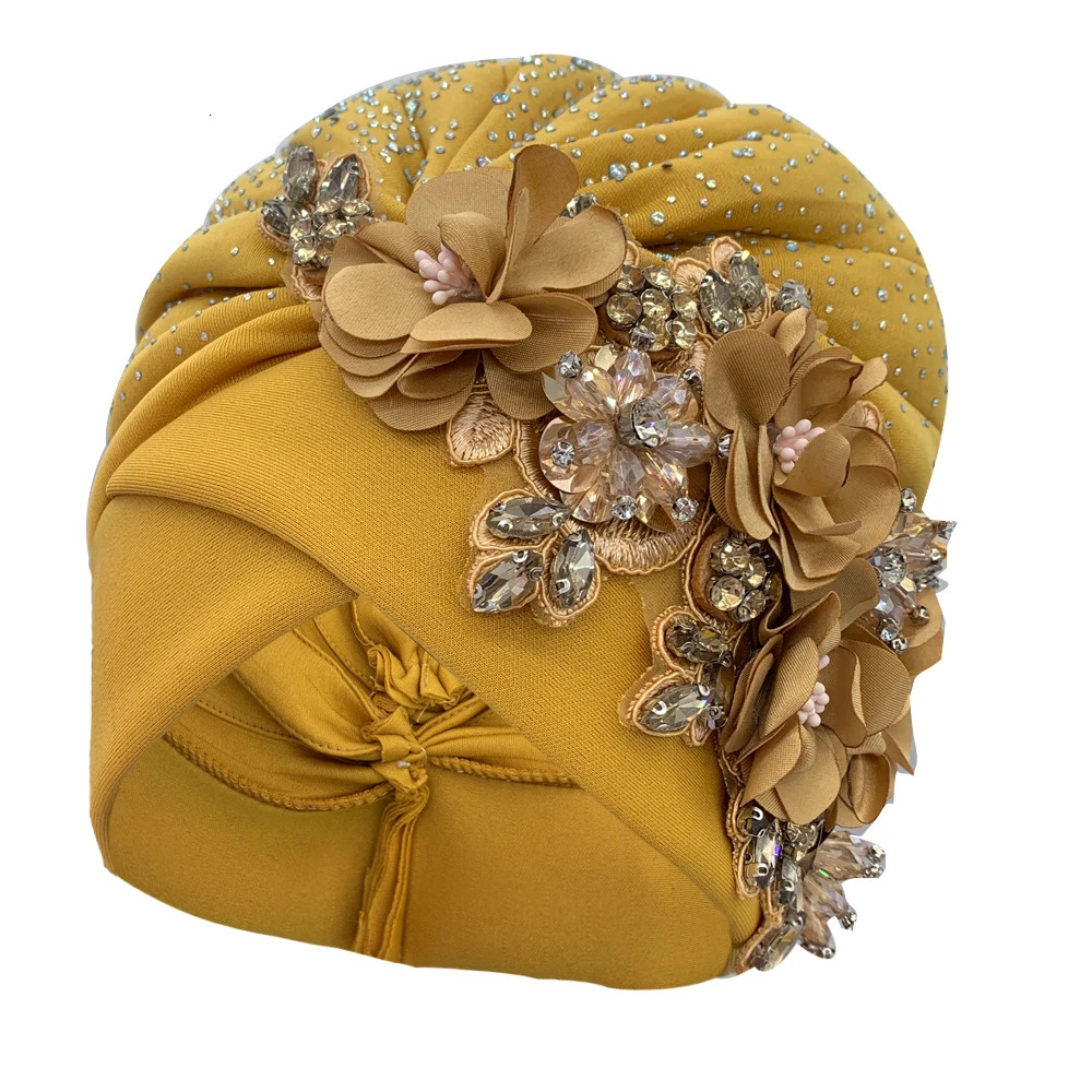Elegant African Turban Cap with Shiny Rhinestone Ready to Wear Nigeria Auto Gele Headtie Party Womens Head Wrap Bonnet Turbante 241205