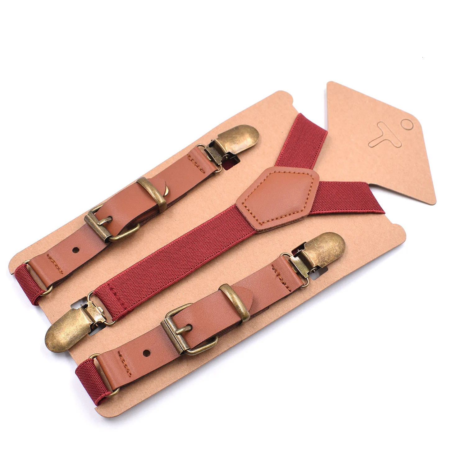 Vintage Brown Leather Alloy 3 Bronze Clips Male Kid Casual Suspenders WesternStyle Trousers Boys Braces Strap 241122