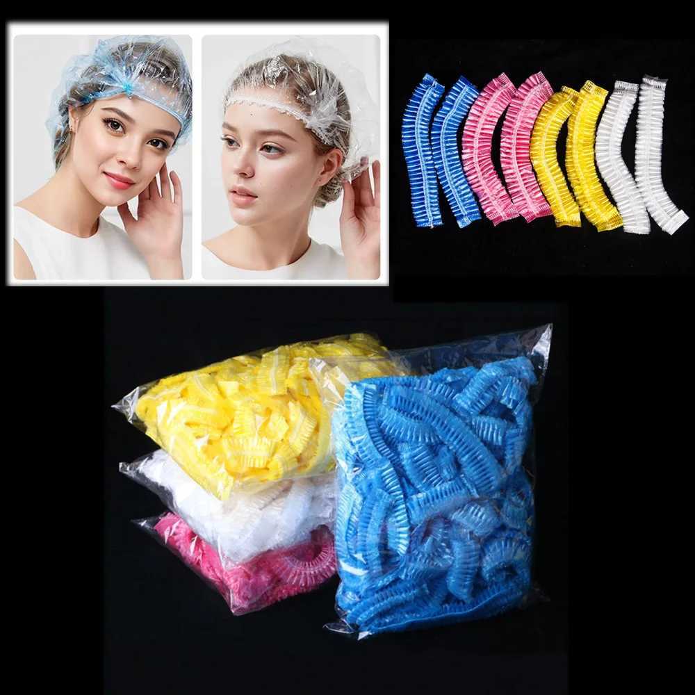 100/300pcs Disposable Plastic Shower C Elastic Disposable Shower Cs Anti Dust Waterproof Hat Hair Salon Beauty AccoriesXJ241205