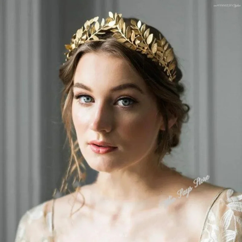 Baroque Golden Metal Leaf Headband Headpiece Crown tiaras Headdress Roman Goddess Greek Hair Jewelry Bride Wedding Accessories 241122