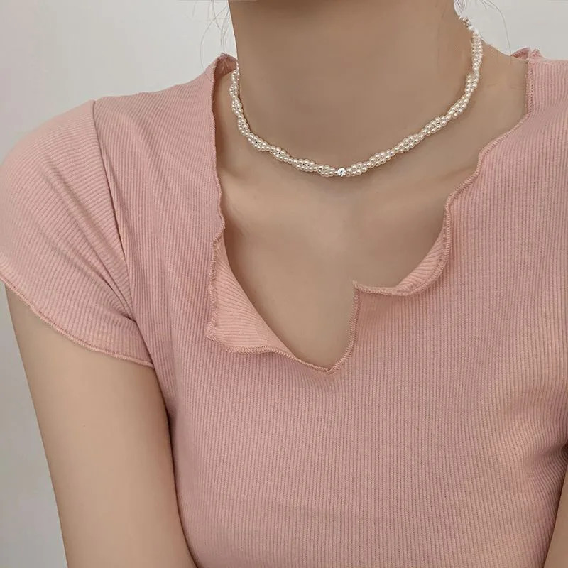 Zircon pearl necklace hand woven fashionable French retro style jewelry gift for wife 241205