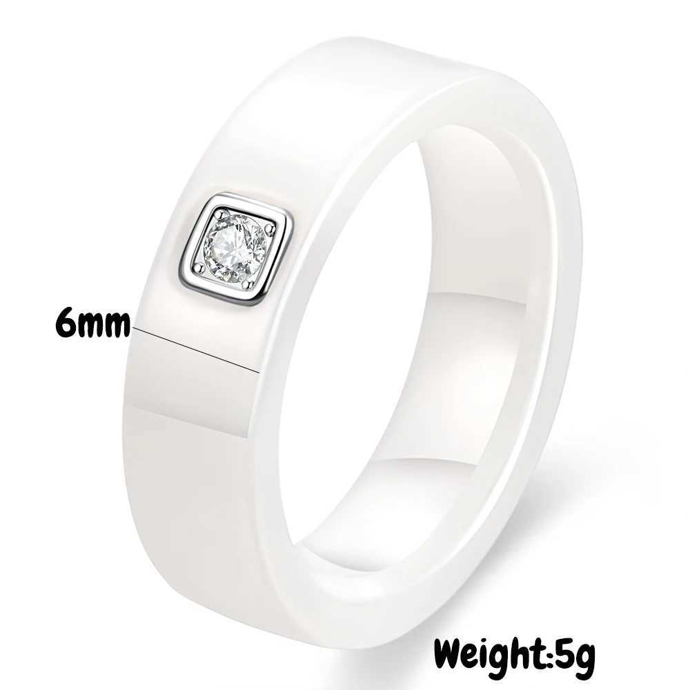 Exquisite 6mm black and white ceramic ring suitable for women dazzling cubic zirconia stainless steel engagement and wedding ring fashionable jewelry 