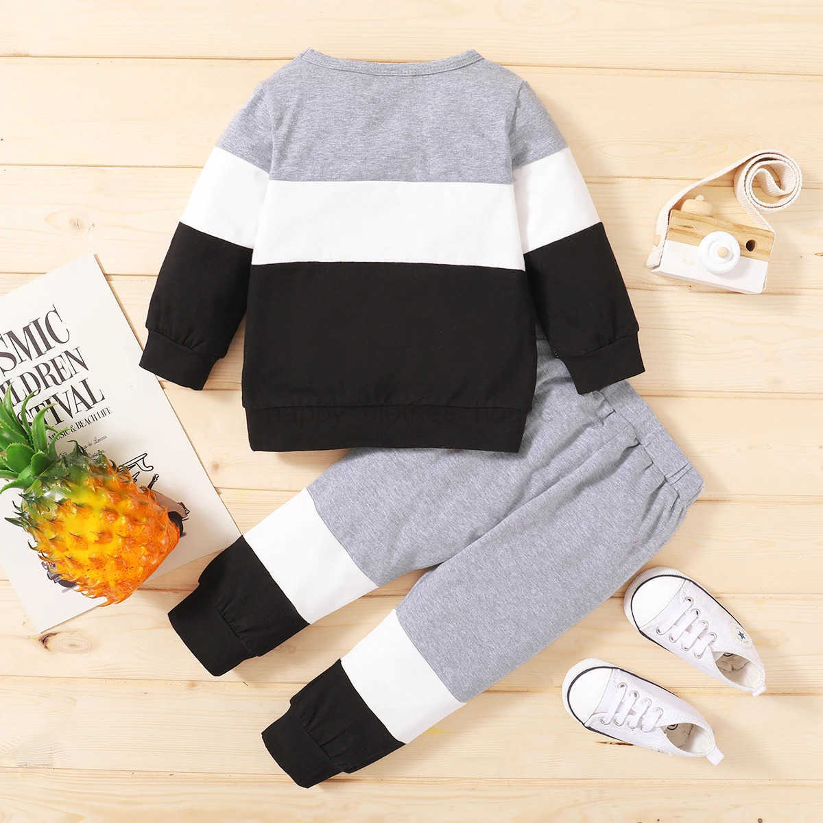 2PCS Toddler Baby Boy Clothes Set Long Sleeve Color Block Top+Pant Fashion Spring Autumn Outfit Sportswear Set for 3-24 MonthsXJ241205