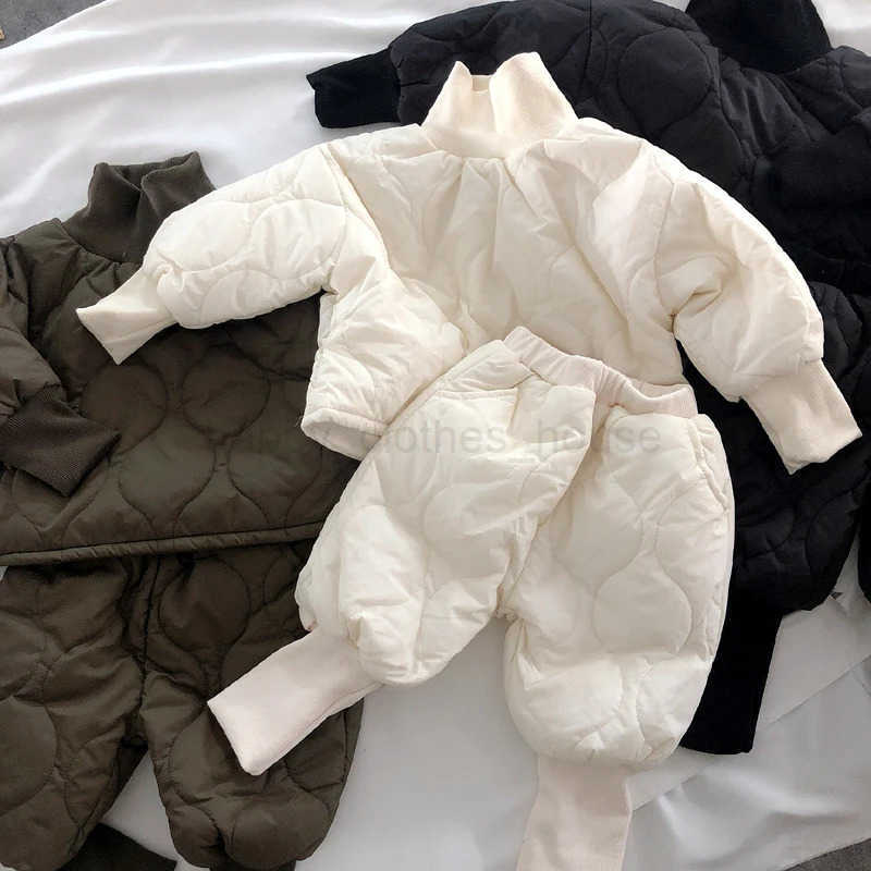 Winter Newborn Baby Boys And Girls Diamond Shaped Fleece Set With Cotton Childrens Casual Loose Outing ClothesXJ241205