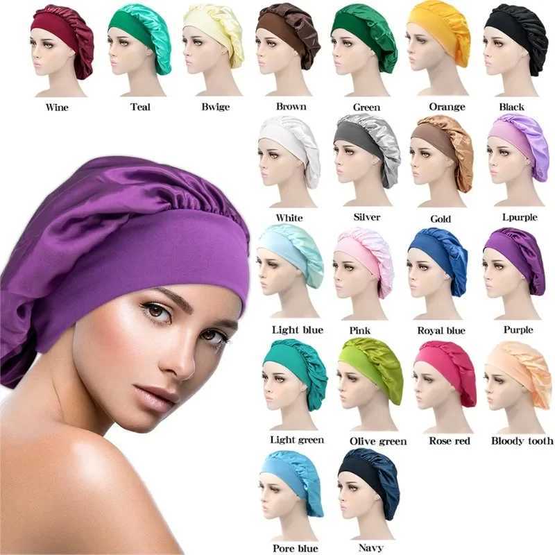Satin Elastic Head Cover for Women Night Sleep Hair Cs Silky Bonnet Hair Styling Accories Curly Springy HairXJ241205