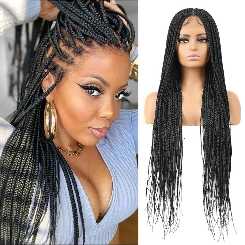 36 Inch Braided Synthetic Wigs For Black Women Knotless Braid Full Lace Micro Box Braids Wig Pre Plucked With Baby Hair