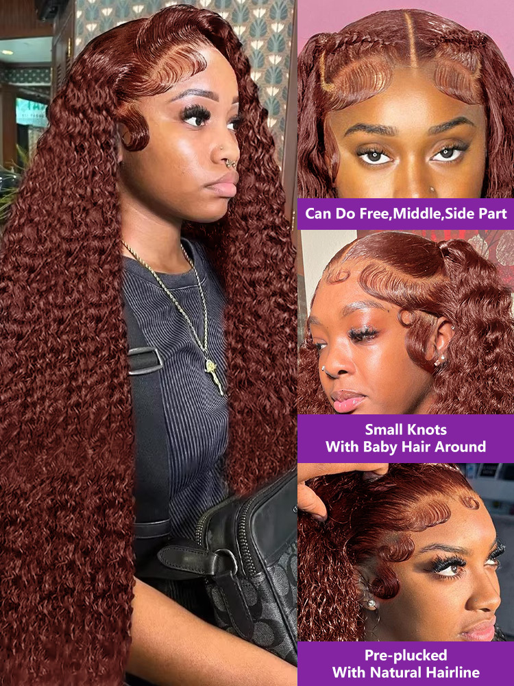 Water 13X6 Reddish Brown Deep Wave Frontal Hair Colored Loose Curly 13X4 HD Lace Front Human Wig For Women