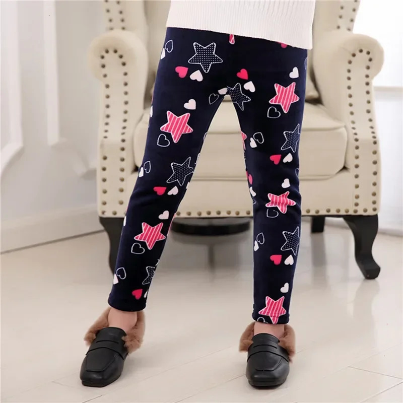 Korean Girls Pants Autumn Winter Children Trousers Warm Leggings Thicken Velvet Star Print Kids Pant Baby Girl Keep Warm Legging 241204