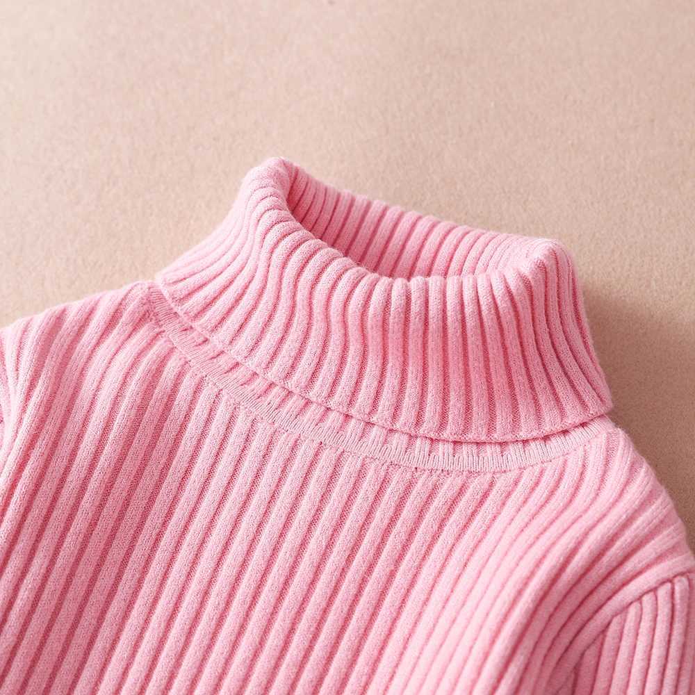Childrens sweater solid color Pullover 2024 new winter boys and girls turtle neck knitted sweater warm top clothing 4-12 years W241205