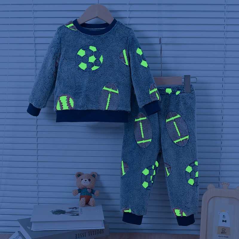 Pajamas Baby Boys Autumn/Winter Plush Night Fluorescent Home Fur Warm Pajama Set Fashionable and Comfortable Child Accessories H241205NO4X