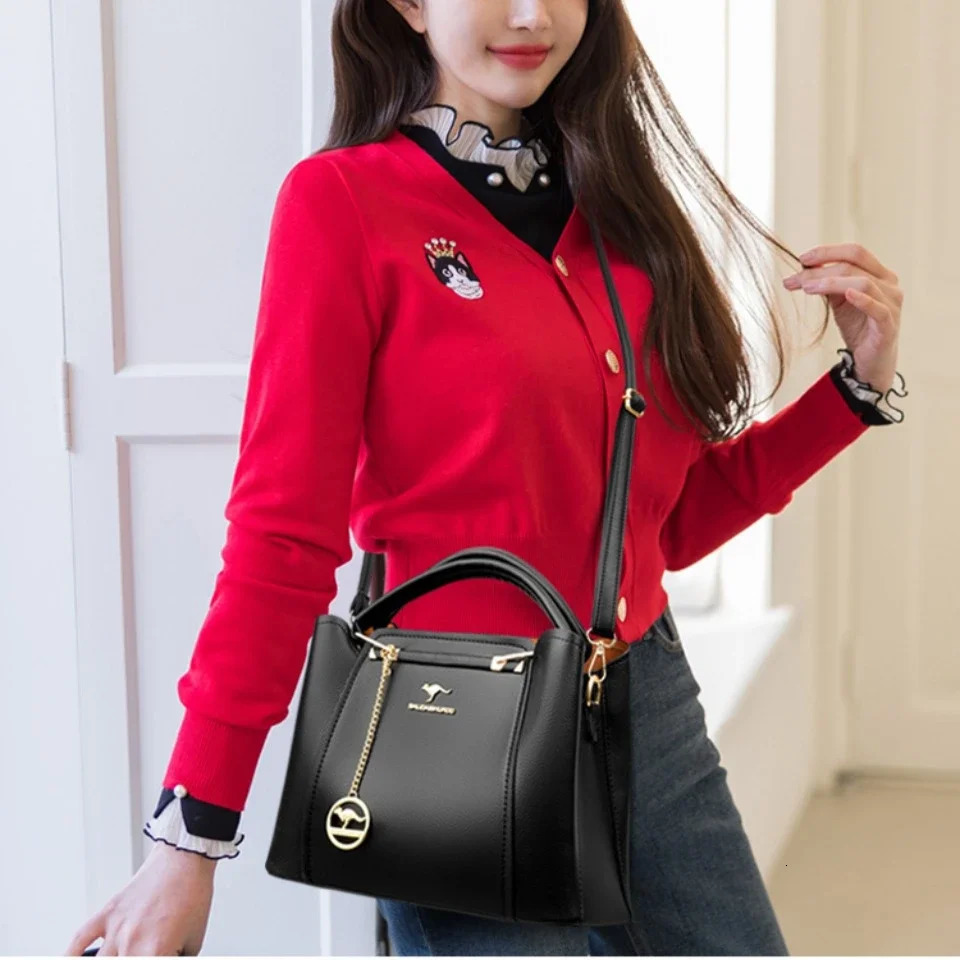 Women Soft Leather Handbags y ner 3 Layers Shoulder Crossbody Bags Ladies Large Capacity Shopping Messenger Tote 241204