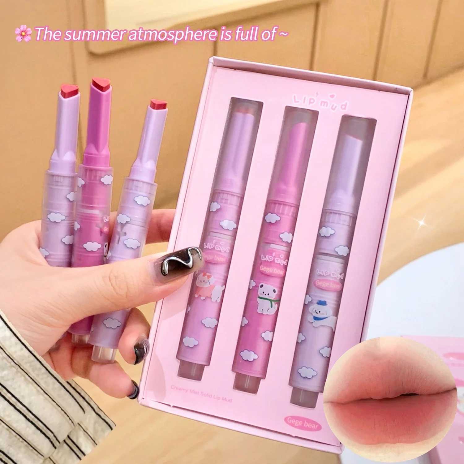 Love Lipstick Gift Box Set Matte Finish Lip Mud Waterproof Long Lasting Non-Stick Cup Cute Makeup Lip Tint Press Pen CosmeticXJ241205