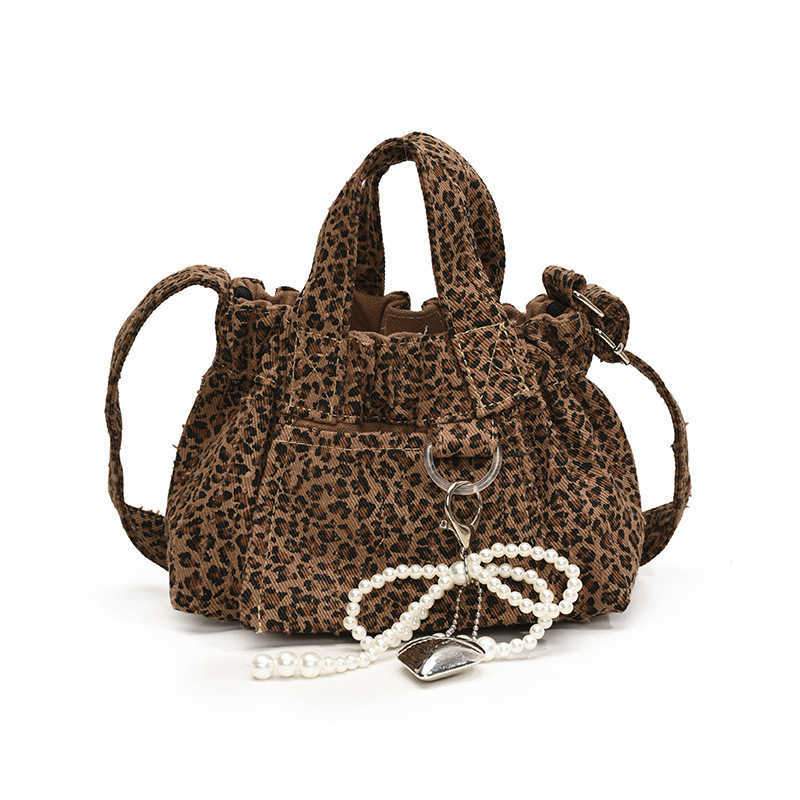 2025 Spring New Canvas Leopard Pattern Small Bag, Single Shoulder Crossbody Bag, Handheld Sail Bag, Niche Mini 241205