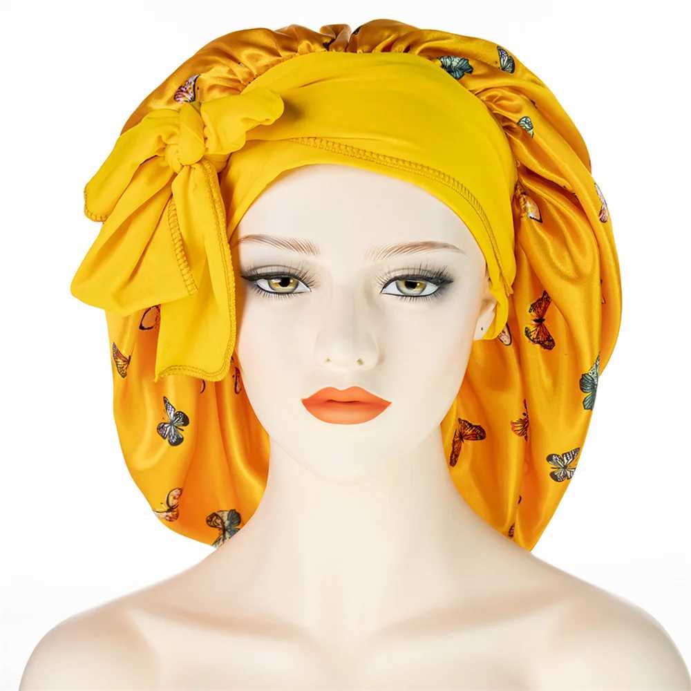 New Satin Wide Brim Nightc Silk Bonnet Hair Wr for Sleeping Sleep C With Elastic Soft Band Styling C Hair Wrping ToolXJ241205