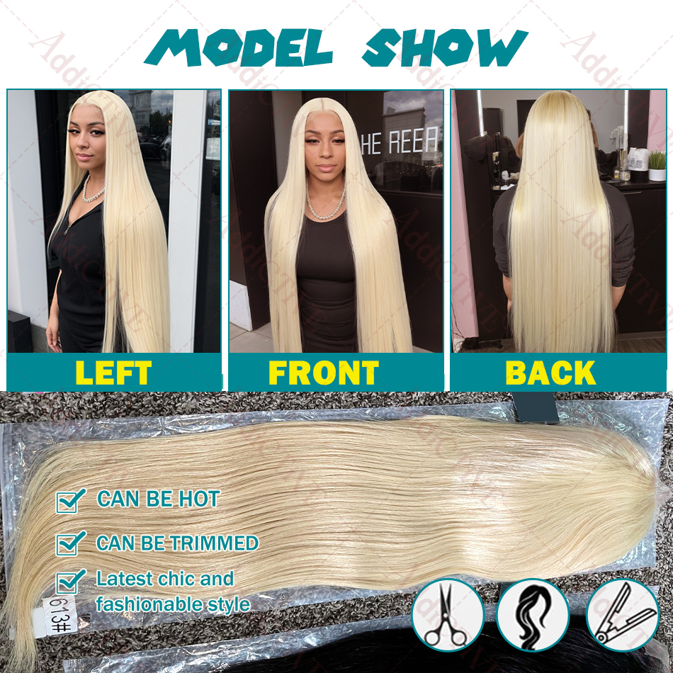 Honey Blonde 613 HD 250% 13X6 Straight Front Human 40 Inches 13X4 Lace Frontal Wigs 5X5 Closure Remy Hair Wig