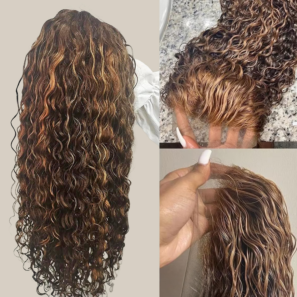 200 Density Brown 30 Inch 427 HD 13X4 Deep Wave Human Hair Front 13X5 Curly 13X6 Brazilian Highlight Ombre Lace Frontal Wig