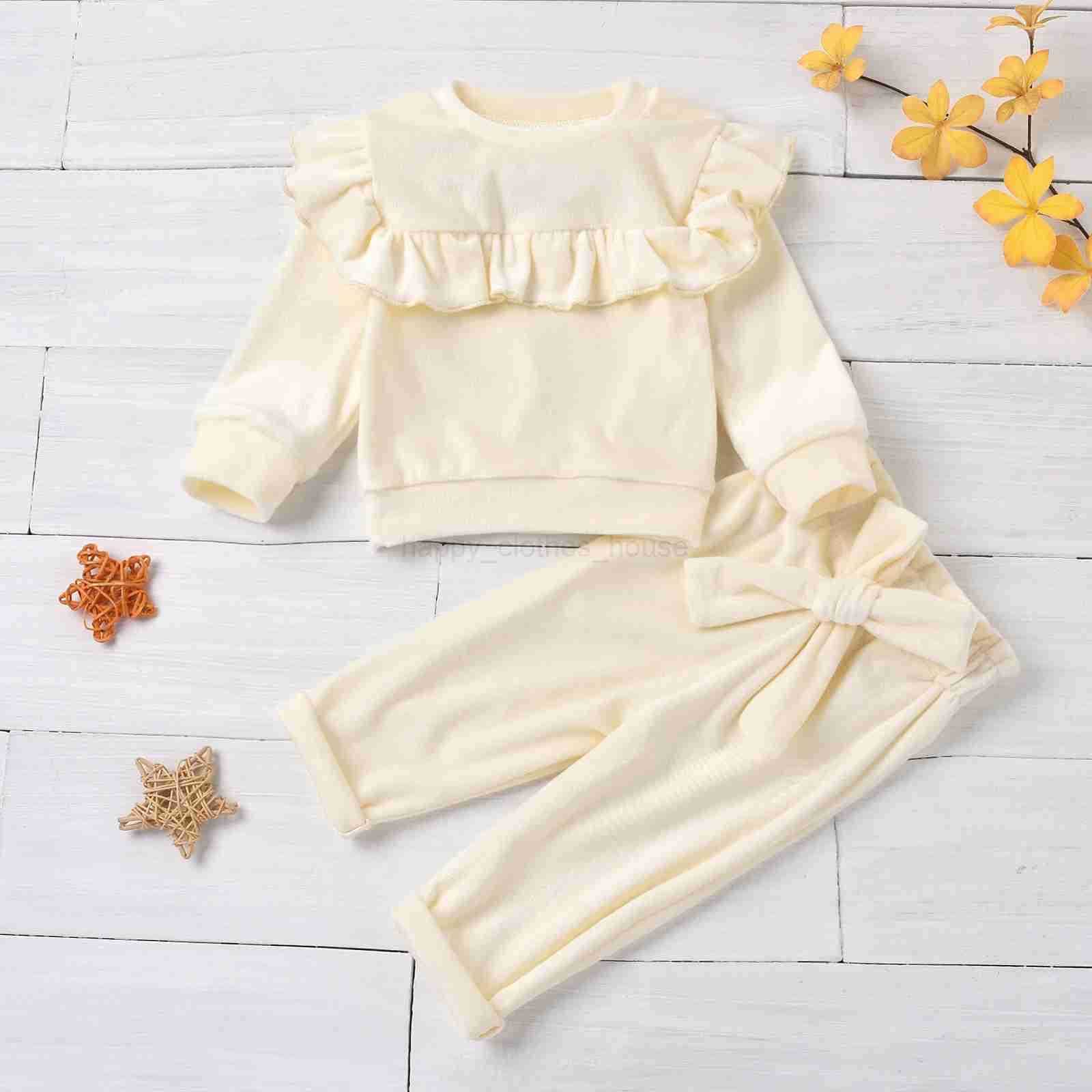 2PCS fall and winter models girls coral fleece warm Baby Sets coral fleece top coral fleece pants warm and comfortableXJ241205