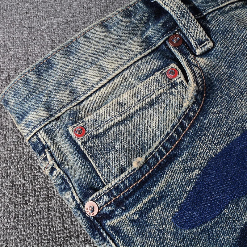 Summer Fashion Men Jeans Retro Blue Washed Elastic Patched Vintage Ripped Short Jeans Homme Hip Hop Denim Shorts Men 241205