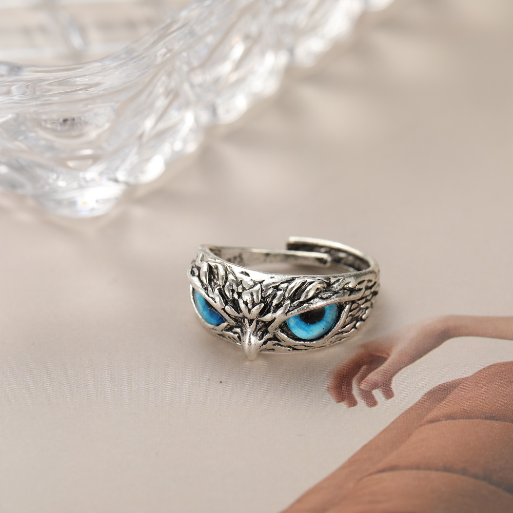 New Retro Alloy Blue Eyes Owl Ring Adjustable Jewellery Jewellery For Men & Women
