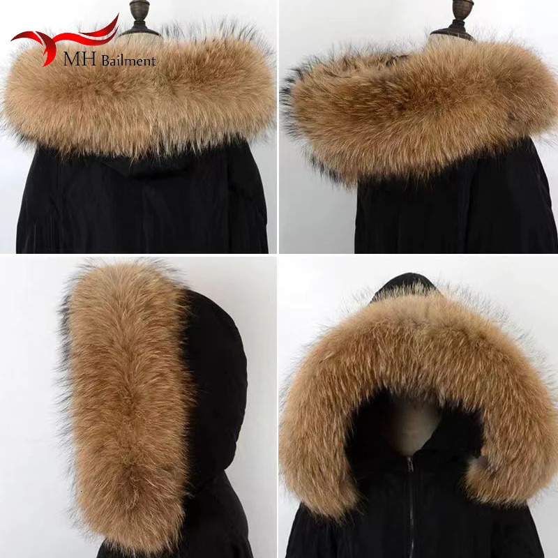 Real Raccoon Fur Collar Womens Winter Natural Fur Scarf Mens Jacket Warm Scarf High Quality Detachable Fur Shawl 241205