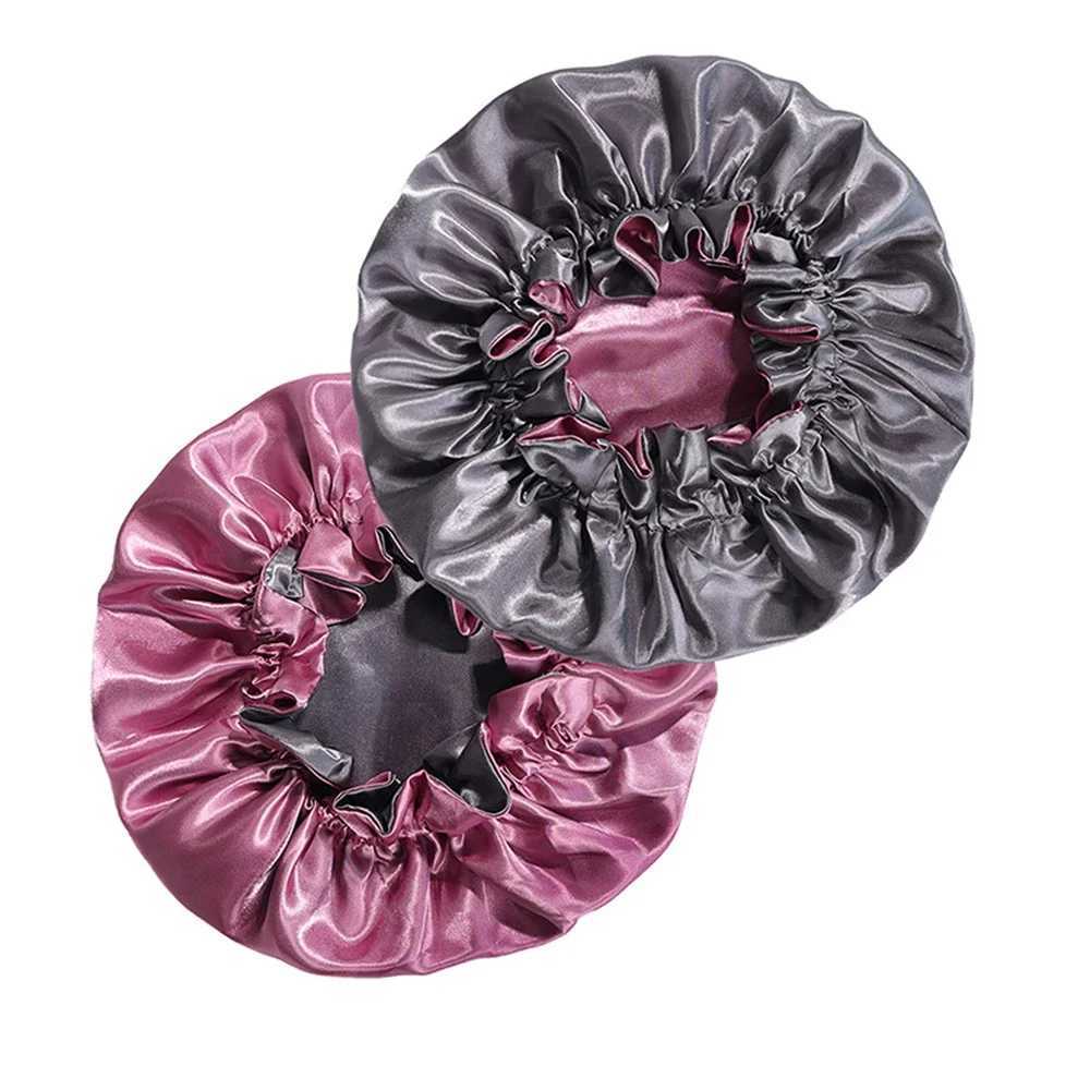 New Womens Satin Solid Sleeping Hat Night Sleep Hair Care Bonnet Nightc Silky Shower Cs Comfortable Flower Band Unisex CXJ241205