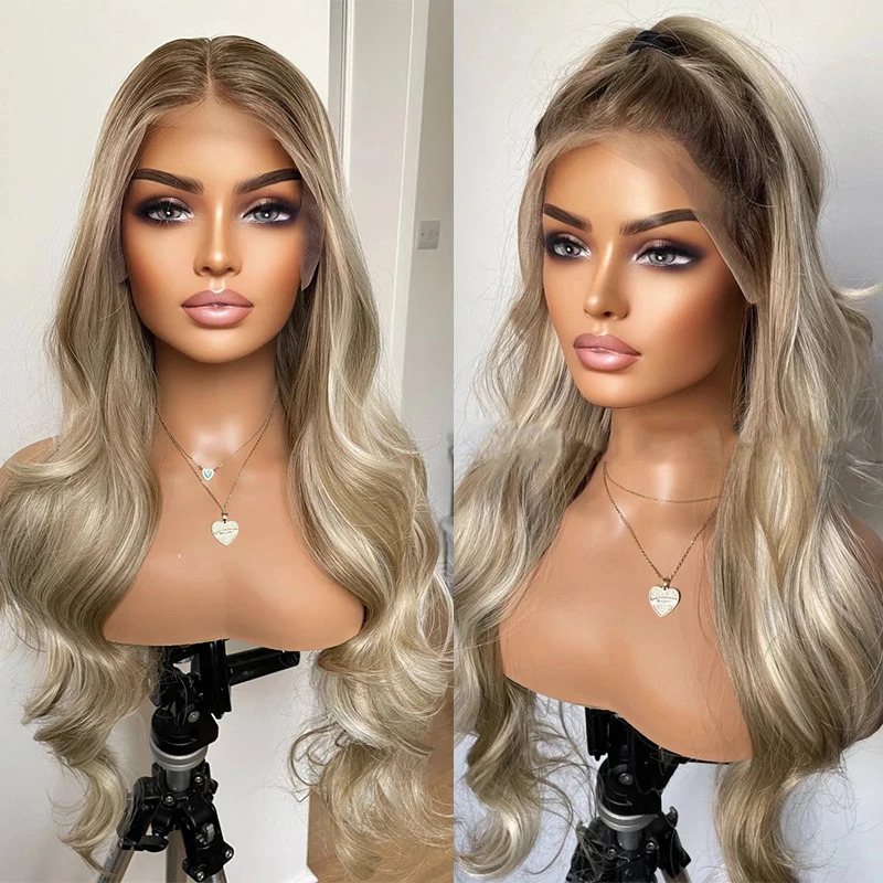 13x4 Body Wave Lace Front Look Like Human Hair Wigs 34 Inch Blonde 280% Brazilian Big Curly Lace Frontal Wig For Women Colored Synthetic Wig Cosplay N