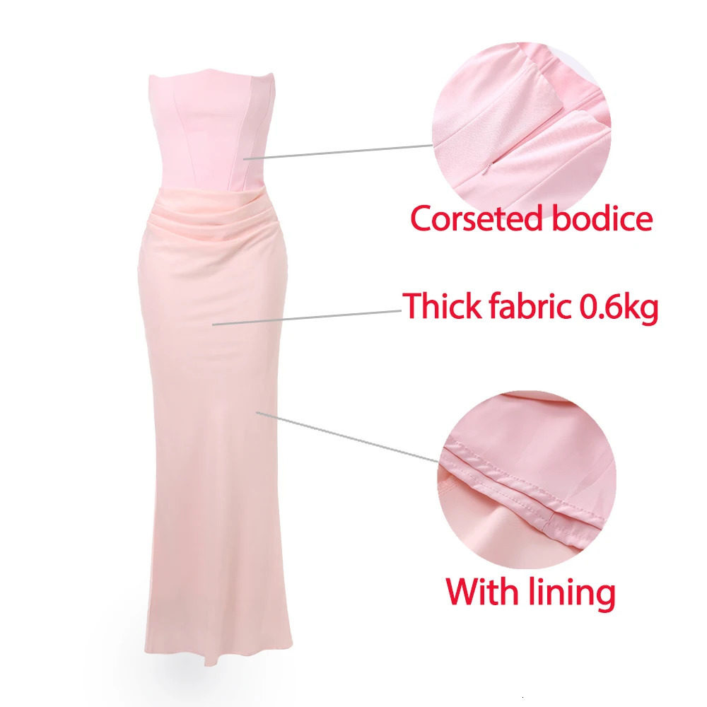 Mingmingxi 2025 Womens Evening Dress Strapless Pink Prom Party Dresses Sexy Satin Long Corset Dress Elegant Maxi Gala Dresses 241205
