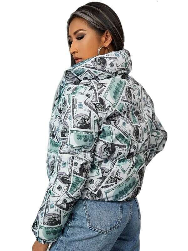 European and American women's 2021 printed long sleeved loose bread cotton coat jacket, 2024 new casual versatile fashion clothing