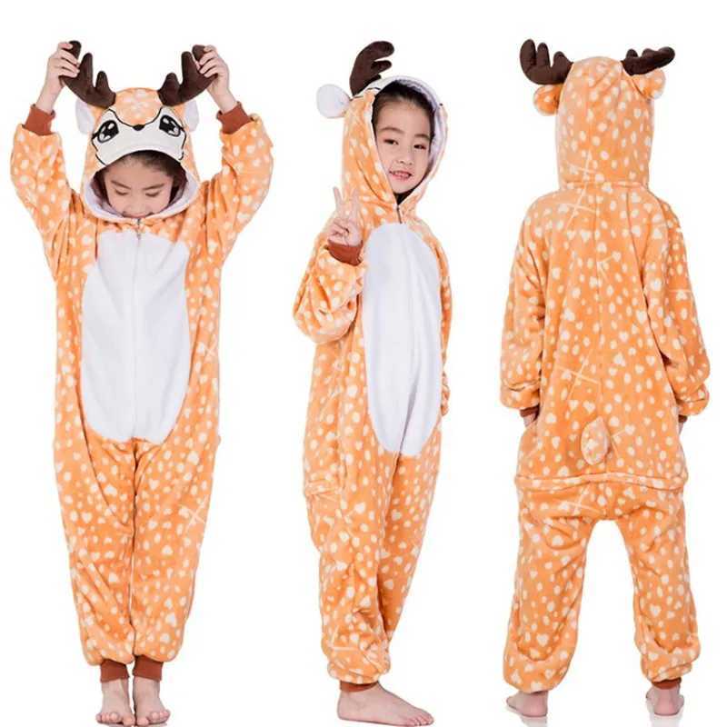 Pajamas Children Tiger Lion Fox Sika Deer Kigurumi Kids Onesies Pajamas Cosplay Costume for Halloween Carnival Party H241205
