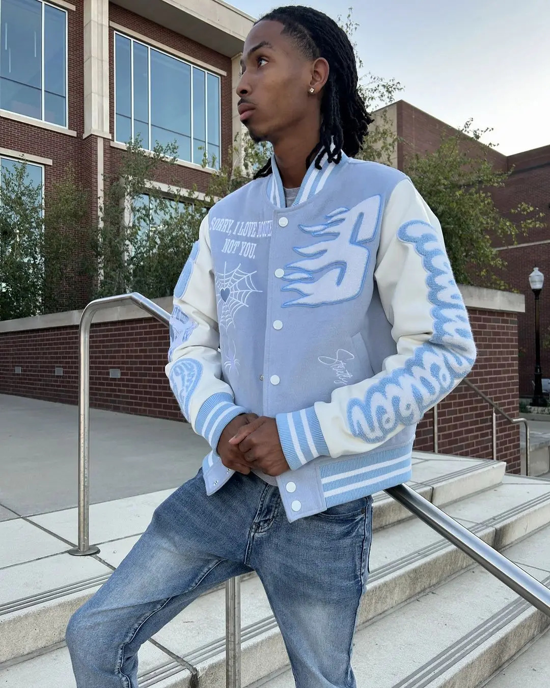 American high street patchwork embroidery mens jacket goth y2k style baseball sports olive wear Harajuku couple tops 241205