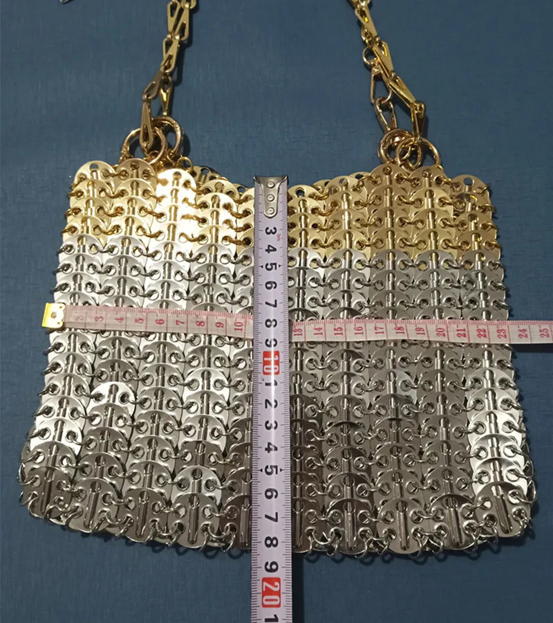 Womens Bag ner Handbag Aesthetic Bags Hand Woven Metal Gold Silver Splicing Clutch y Holiday Shoulder Tote 241204