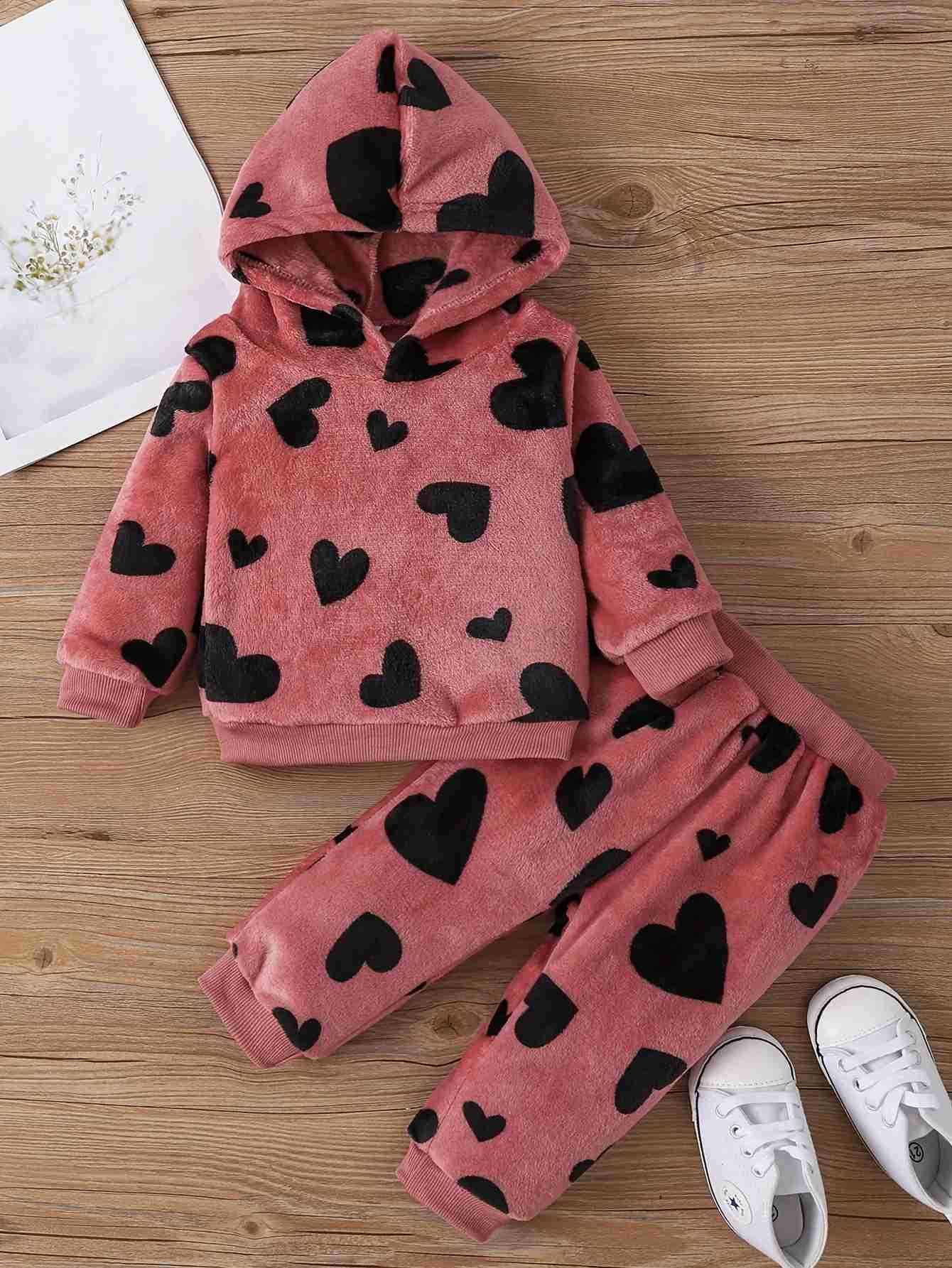 Baby sets Toddler lively girl baby furry hooded trousers baby girl clothing Autumn and winter 2 sets of clothingXJ241205