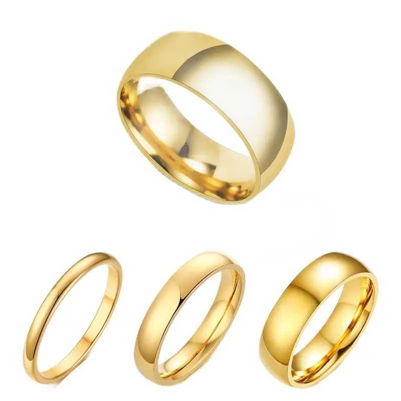 Simple 2/4/6/8mm stainless steel wedding ring gold smooth womens couple ring fashion jewelry W241205
