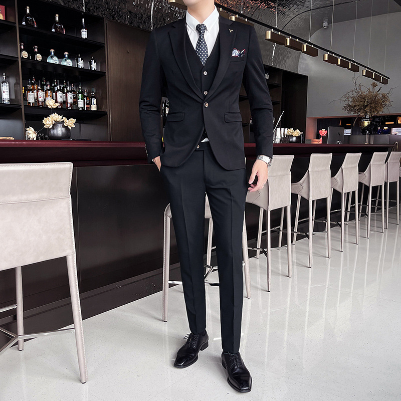 S7112Men's suit Korean style groom dress solid color casual three-piece suit four seasons