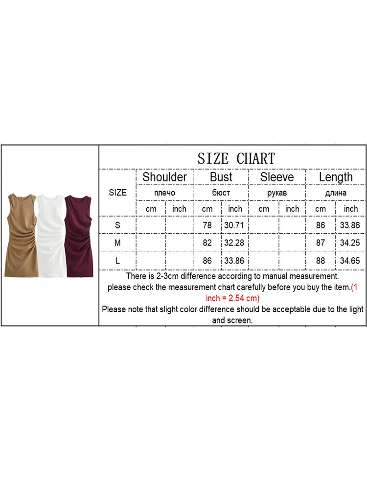 TRAF Elegant Women Solid Pleated Mini Dress Fashion O-neck Sleevless Slim FolEvening Party Dress Vintage Chic Causal Folds Dress 241205