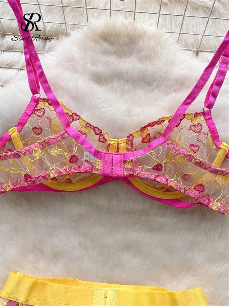 SINGREINY Sexuality Uniform Lace Underwear Suits Camis Straps Sheer Slim Sleepwear Women Embroidery Corset Erotic Lingerie SetsXJ241205